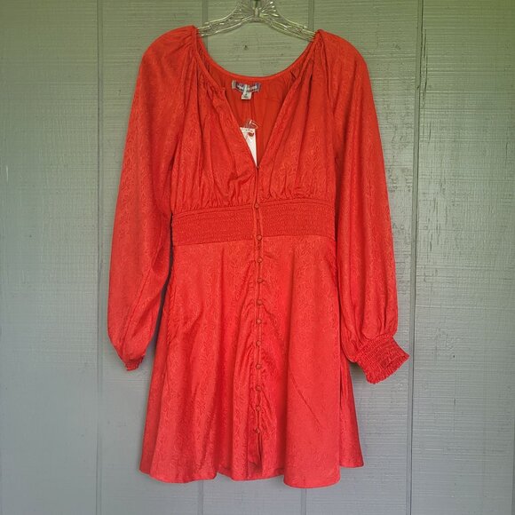 Urban Outfitters Rebecca Puffy Long Sleeve Mini Chiffon Red Dress. Size SP - Picture 2 of 7